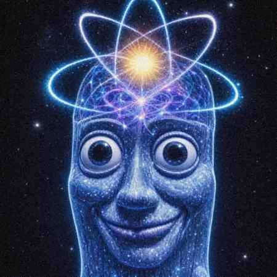Close-up of Quantum Tum Tum Sahur's face with a glowing brain inside his head
